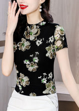 Load image into Gallery viewer, Stylish Black O Neck Print Tulle T Shirts Top Summer