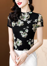 Load image into Gallery viewer, Stylish Black O Neck Print Tulle T Shirts Top Summer