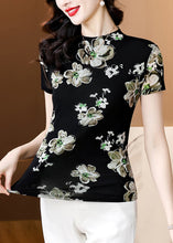 Load image into Gallery viewer, Stylish Black O Neck Print Tulle T Shirts Top Summer