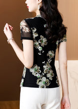 Load image into Gallery viewer, Stylish Black O Neck Print Tulle T Shirts Top Summer