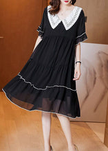 Load image into Gallery viewer, Stylish Black Peter Pan Collar Patchwork Wrinkled Chiffon Dress Summer