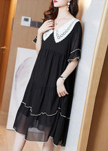 Load image into Gallery viewer, Stylish Black Peter Pan Collar Patchwork Wrinkled Chiffon Dress Summer