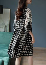 Load image into Gallery viewer, Stylish Black Print Tie Waist Silk Vacation Long Dresses Lantern Sleeve