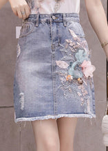 Load image into Gallery viewer, Stylish Blue Floral Patchwork High Waist Nail Bead Denim Skirt