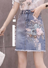 Load image into Gallery viewer, Stylish Blue Floral Patchwork High Waist Nail Bead Denim Skirt