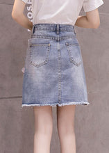 Load image into Gallery viewer, Stylish Blue Floral Patchwork High Waist Nail Bead Denim Skirt