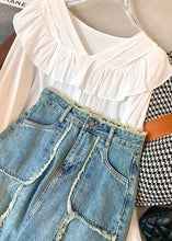 Load image into Gallery viewer, Stylish Blue Pockets High Waist Patchwork Denim Skirts Summer