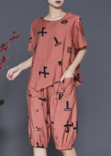 Load image into Gallery viewer, Stylish Brick Red Asymmetrical Print Linen Two Pieces Set Summer