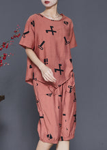 Load image into Gallery viewer, Stylish Brick Red Asymmetrical Print Linen Two Pieces Set Summer