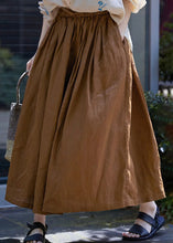 Load image into Gallery viewer, Stylish Brown Pockets Wrinkled Elastic Waist Cotton Skirt Spring