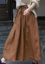 Load image into Gallery viewer, Stylish Brown Pockets Wrinkled Elastic Waist Cotton Skirt Spring