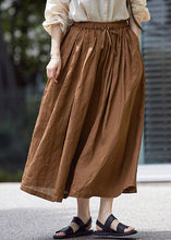 Load image into Gallery viewer, Stylish Brown Pockets Wrinkled Elastic Waist Cotton Skirt Spring