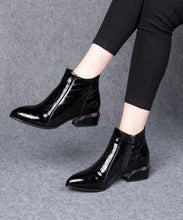 Load image into Gallery viewer, Stylish Chunky Boots Red Faux Leather Pointed Toe Zippered