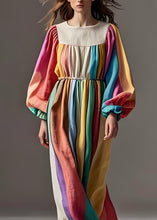 Load image into Gallery viewer, Stylish Colorblock O Neck Wrinkled Patchwork Cotton Dresses Lantern Sleeve