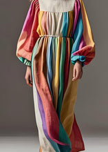 Load image into Gallery viewer, Stylish Colorblock O Neck Wrinkled Patchwork Cotton Dresses Lantern Sleeve