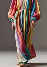 Load image into Gallery viewer, Stylish Colorblock O Neck Wrinkled Patchwork Cotton Dresses Lantern Sleeve