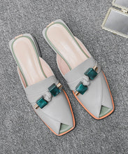 Load image into Gallery viewer, Stylish Comfy Grey Cowhide Leather Splicing Slide Sandals