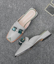 Load image into Gallery viewer, Stylish Comfy Grey Cowhide Leather Splicing Slide Sandals