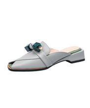 Load image into Gallery viewer, Stylish Comfy Grey Cowhide Leather Splicing Slide Sandals