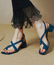 Load image into Gallery viewer, Stylish Comfy Splicing Chunky Heel Sandals Blue Suede