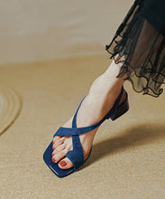 Load image into Gallery viewer, Stylish Comfy Splicing Chunky Heel Sandals Blue Suede