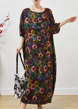 Load image into Gallery viewer, Stylish Dull Purple Oversized Sunflower Print Cotton Robe Dresses Summer