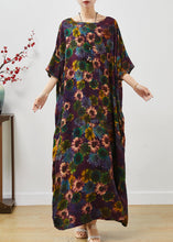 Load image into Gallery viewer, Stylish Dull Purple Oversized Sunflower Print Cotton Robe Dresses Summer