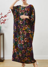 Load image into Gallery viewer, Stylish Dull Purple Oversized Sunflower Print Cotton Robe Dresses Summer