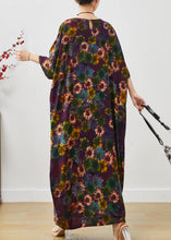 Load image into Gallery viewer, Stylish Dull Purple Oversized Sunflower Print Cotton Robe Dresses Summer