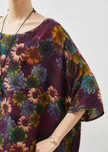 Load image into Gallery viewer, Stylish Dull Purple Oversized Sunflower Print Cotton Robe Dresses Summer