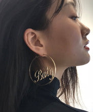 Load image into Gallery viewer, Stylish Gold Metal Alloy Graphic Hoop Earrings