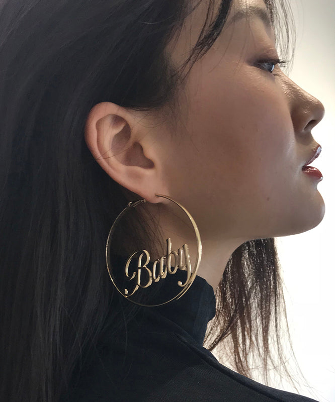 Stylish Gold Metal Alloy Graphic Hoop Earrings