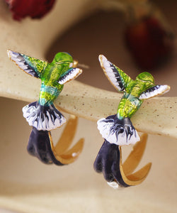 Stylish Green Bird Metal Women's Hoop Earrings