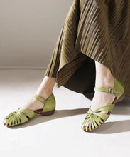 Load image into Gallery viewer, Stylish Green Cowhide Leather Cross Strap Splicing Sandals