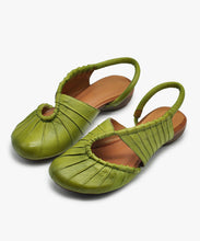 Load image into Gallery viewer, Stylish Green Cowhide Leather Cross Strap Splicing Sandals