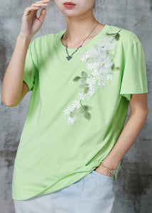 Stylish Green Embroideried Floral Cotton Tank Summer