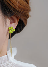 Load image into Gallery viewer, Stylish Green Floral Tassel Asymmetrical Design Metal Drop Earrings