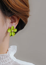 Load image into Gallery viewer, Stylish Green Floral Tassel Asymmetrical Design Metal Drop Earrings