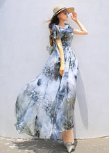 Load image into Gallery viewer, Stylish Green Floral V Neck Chiffon Beach Long Dresses Flared Sleeve