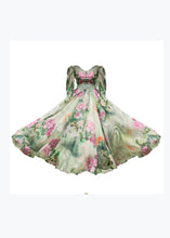 Load image into Gallery viewer, Stylish Green Floral V Neck Chiffon Beach Long Dresses Flared Sleeve