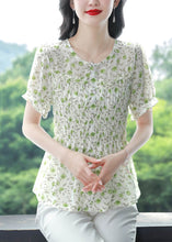 Load image into Gallery viewer, Stylish Green O-Neck Ruffled Print Chiffon Shirts Summer