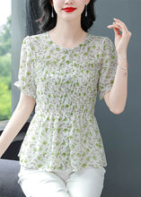 Load image into Gallery viewer, Stylish Green O-Neck Ruffled Print Chiffon Shirts Summer