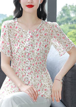 Load image into Gallery viewer, Stylish Green O-Neck Ruffled Print Chiffon Shirts Summer