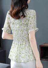 Load image into Gallery viewer, Stylish Green O-Neck Ruffled Print Chiffon Shirts Summer