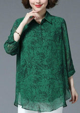 Load image into Gallery viewer, Stylish Green Peter Pan Collar Patchwork Chiffon Shirt Tops Bracelet Sleeve