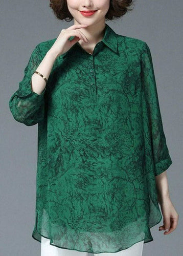 Stylish Green Peter Pan Collar Patchwork Chiffon Shirt Tops Bracelet Sleeve