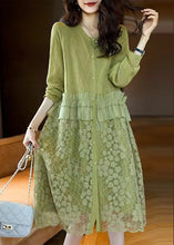 Load image into Gallery viewer, Stylish Green Ruffled Button Lace Patchwork Dresses Long Sleeve