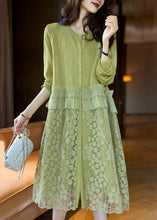 Load image into Gallery viewer, Stylish Green Ruffled Button Lace Patchwork Dresses Long Sleeve