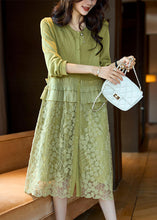 Load image into Gallery viewer, Stylish Green Ruffled Button Lace Patchwork Dresses Long Sleeve