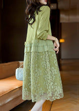 Load image into Gallery viewer, Stylish Green Ruffled Button Lace Patchwork Dresses Long Sleeve